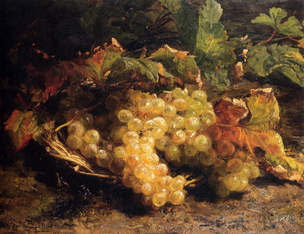 Geraldine Jacoba Van De Sande Bakhuyzen Autumn Treasures Grapes In A Wicker Basket